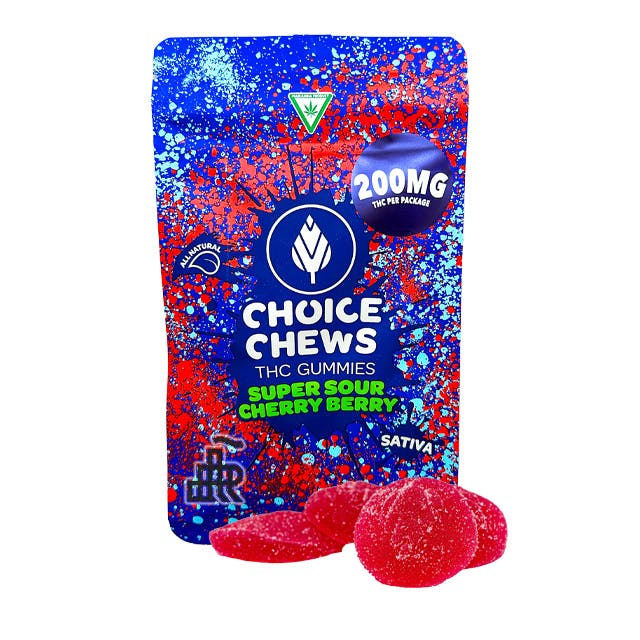 Choice Chews Super Sour Cherry Berry Gummies 200mg