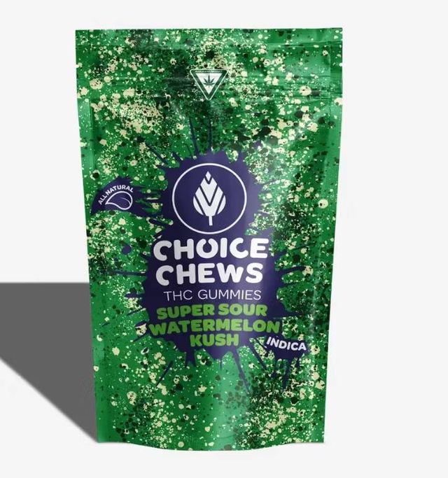 Choice Chews Super Sour Watermelon Kush Gummies 200mg
