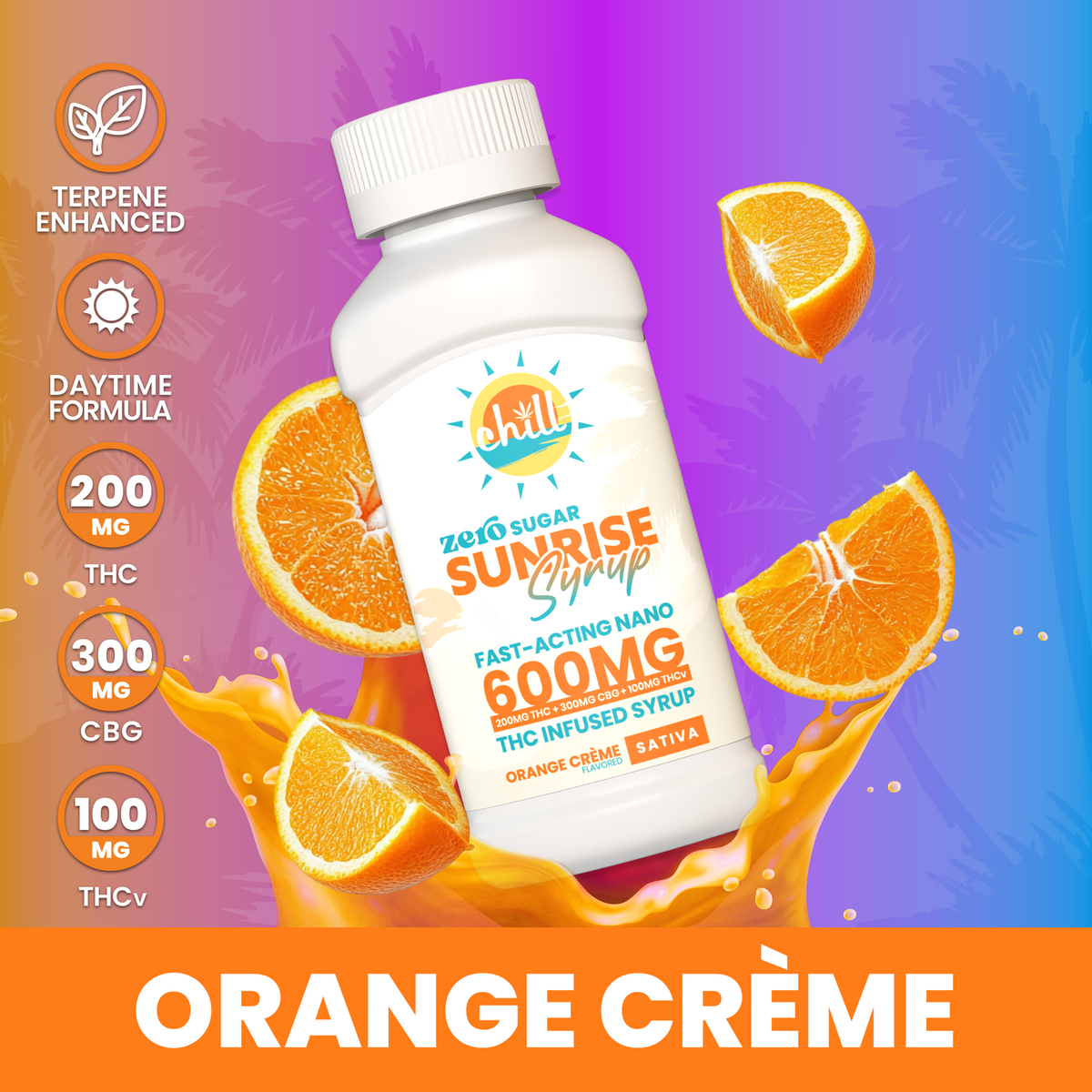 SUNRISE ZERO Sugar Orange Creme Syrup | 200mg THC | 300mg CBG | 100mg THCv | MI